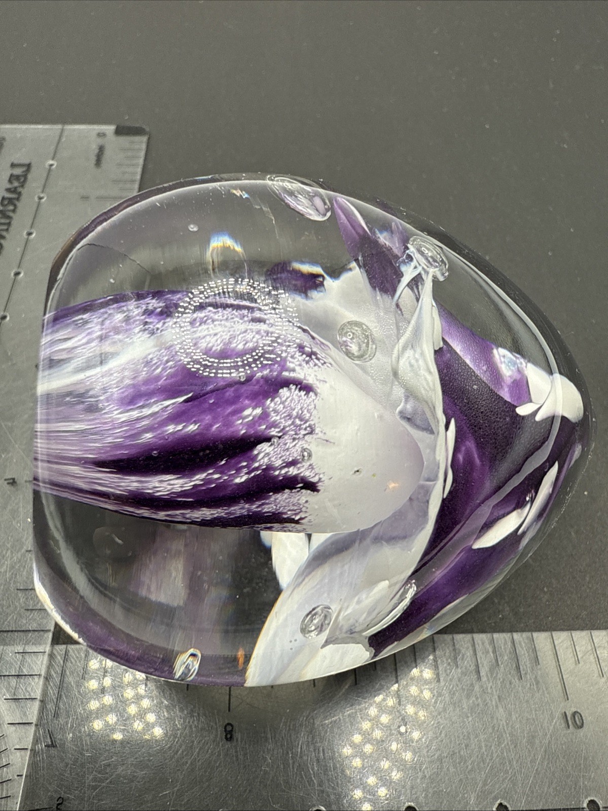 Vintage 1995 Signed ALNY Paperweight Unique Design Purple Spotted Mushroom