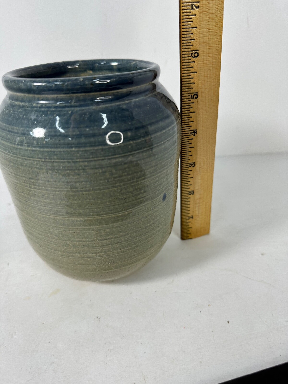 Blue ombre glaze Studio Art Pottery Blue Glazed Vase Crock Vintage Artist SIGNED