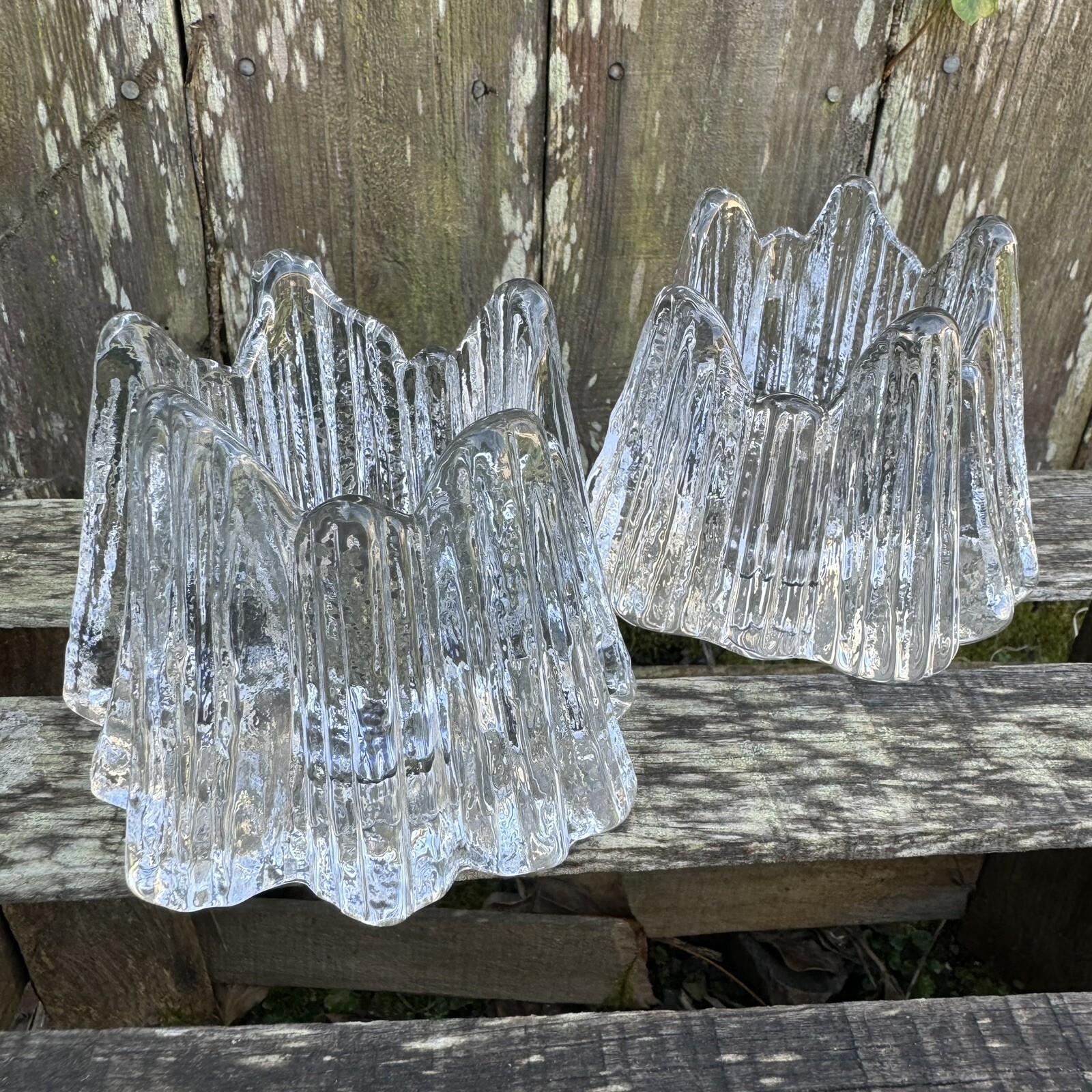 Nybro Volcano Candle Holder Clear Votive Textured Art Glass w/ Box VTG Set of 2