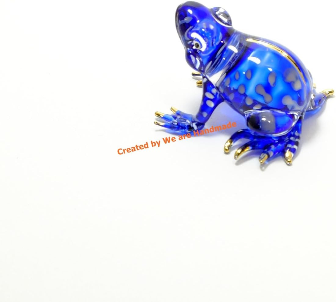Handmade Mini 2″ Glass Blue Frog Figurines Blown Glass Art/Miniature Animals/Col