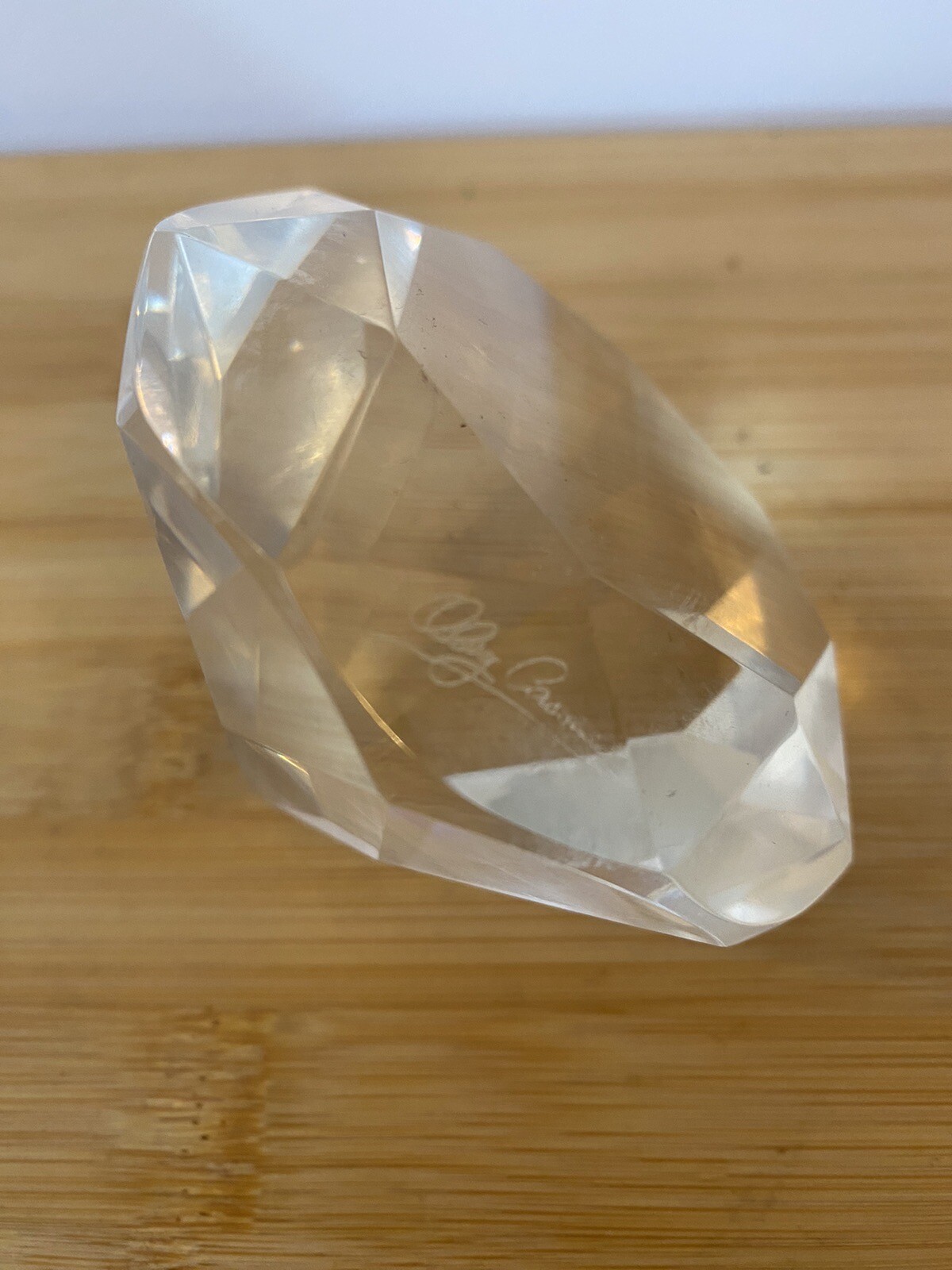 Oleg Cassini Signed Paperweight Crystal Multifaceted Diamond Cut 3 Inch
