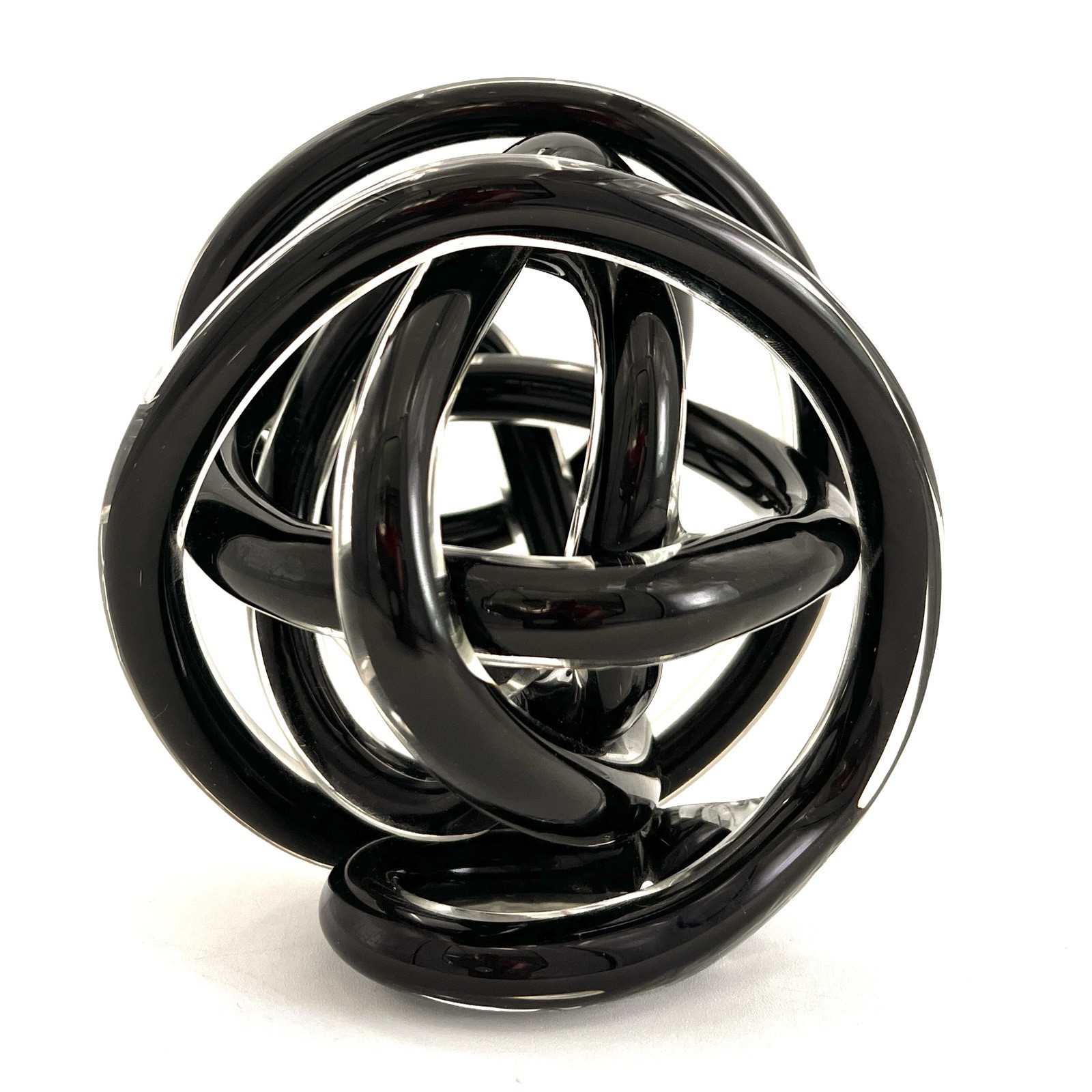 Handblown Glass Twisted Knot Art Black Sculpture Orb Ball Sculpture 2 lbs, 5.5”
