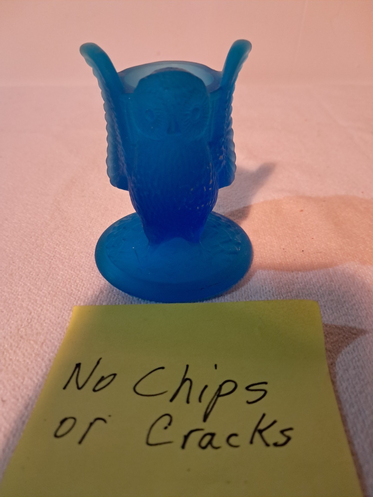 Blue Glass Owl Figurine Matte Decorative Collectible Used Glass Owl