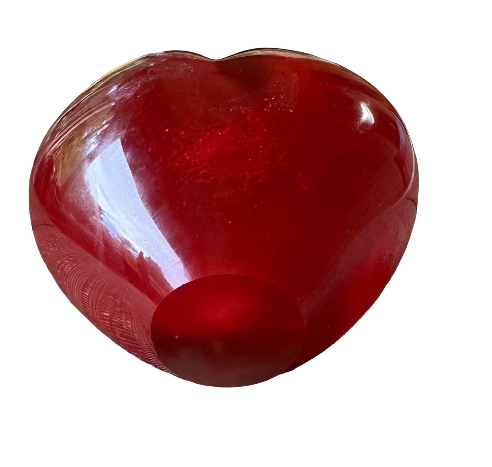 Rare Vintage Art Heavy Glass Red Heart-Shaped Paperweight 3.8” Tall/2 lbs 9 oz