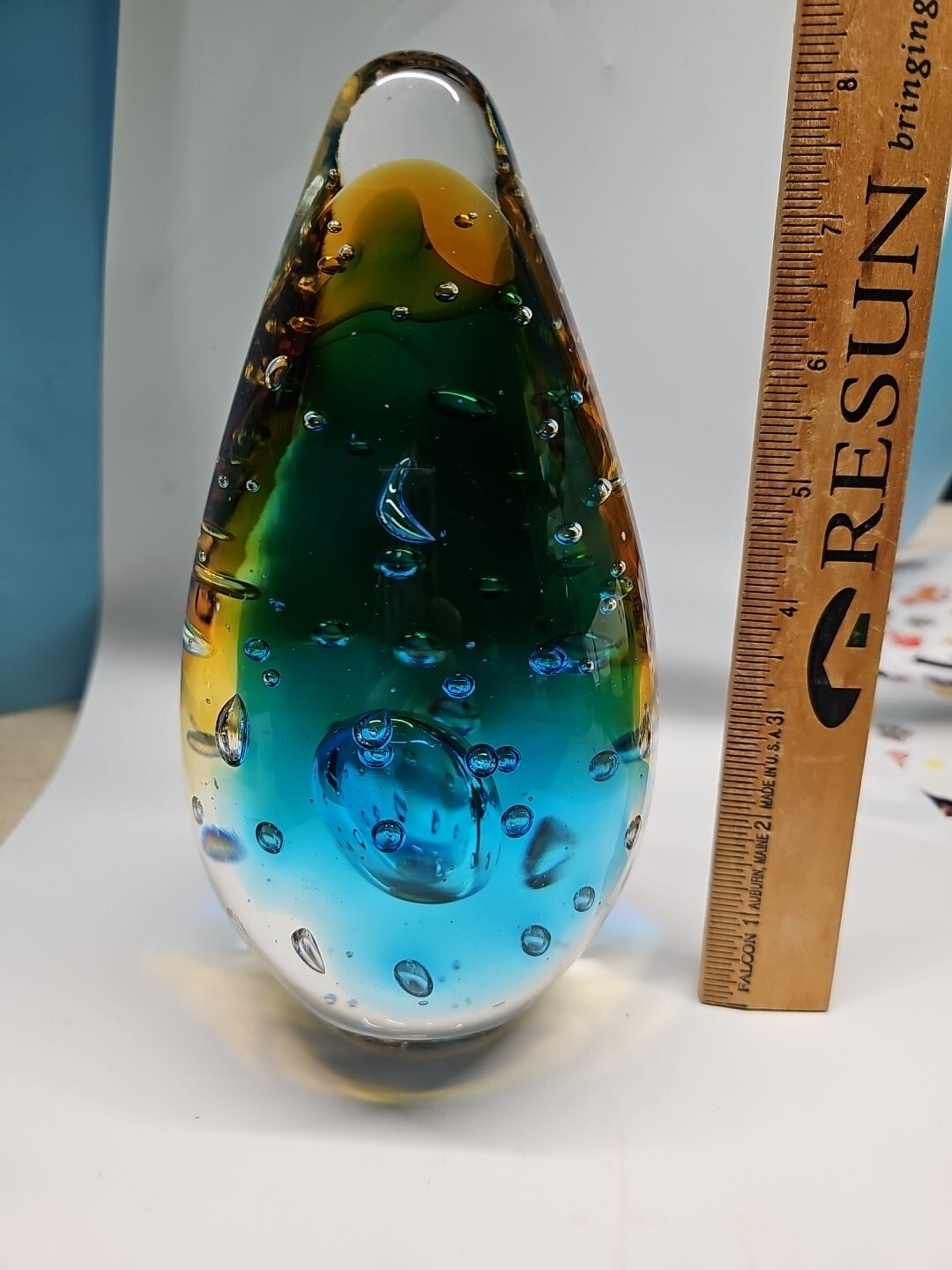 Murano Inspired ART GLASS Sculpture PAPERWEIGHT Multi Colored 8″ x 4″ 5 Lb (OK)