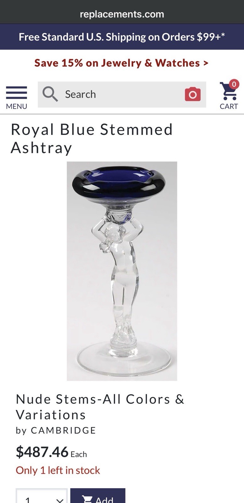 Vintage Cambridge Glass 3011 Statuesque Nude Figural Ashtray Compote Royal Blue