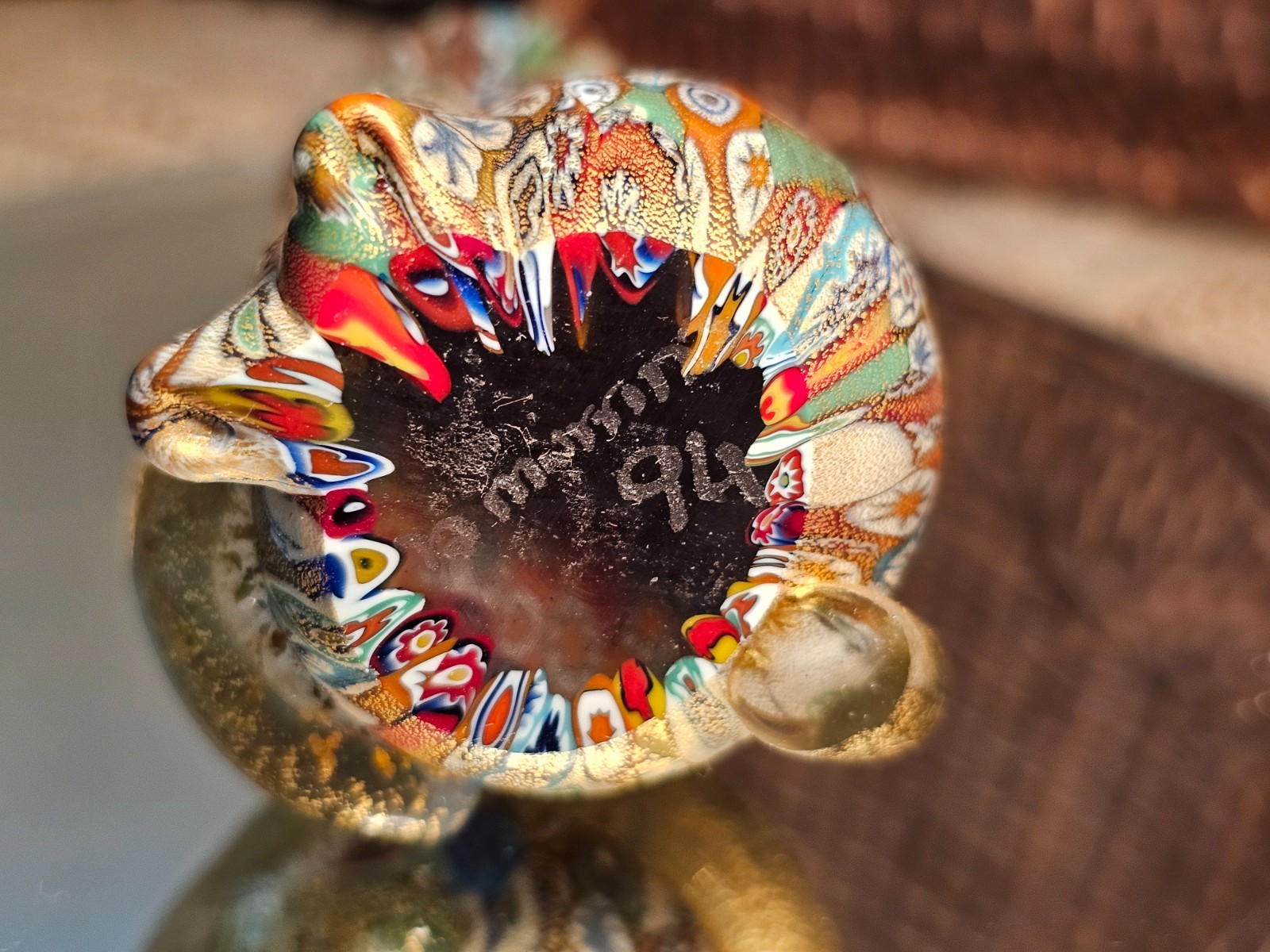 Vintage Murano Millefiori Glass Cat Figurine Gold Aventurine Venetian Art 4″