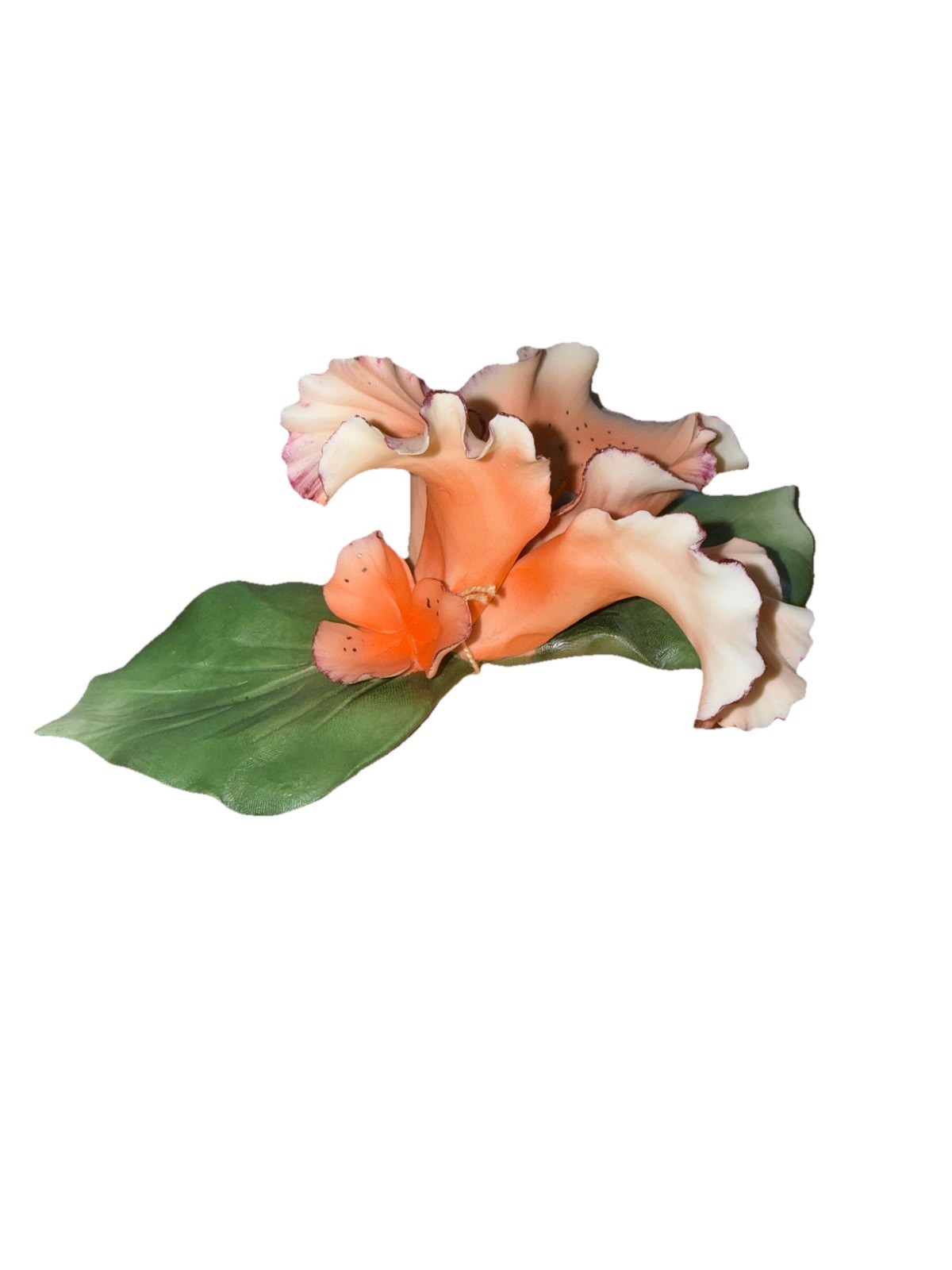 Vintage Capodimonte Porcelain Flower Orchid Peach Purple White Handpainted