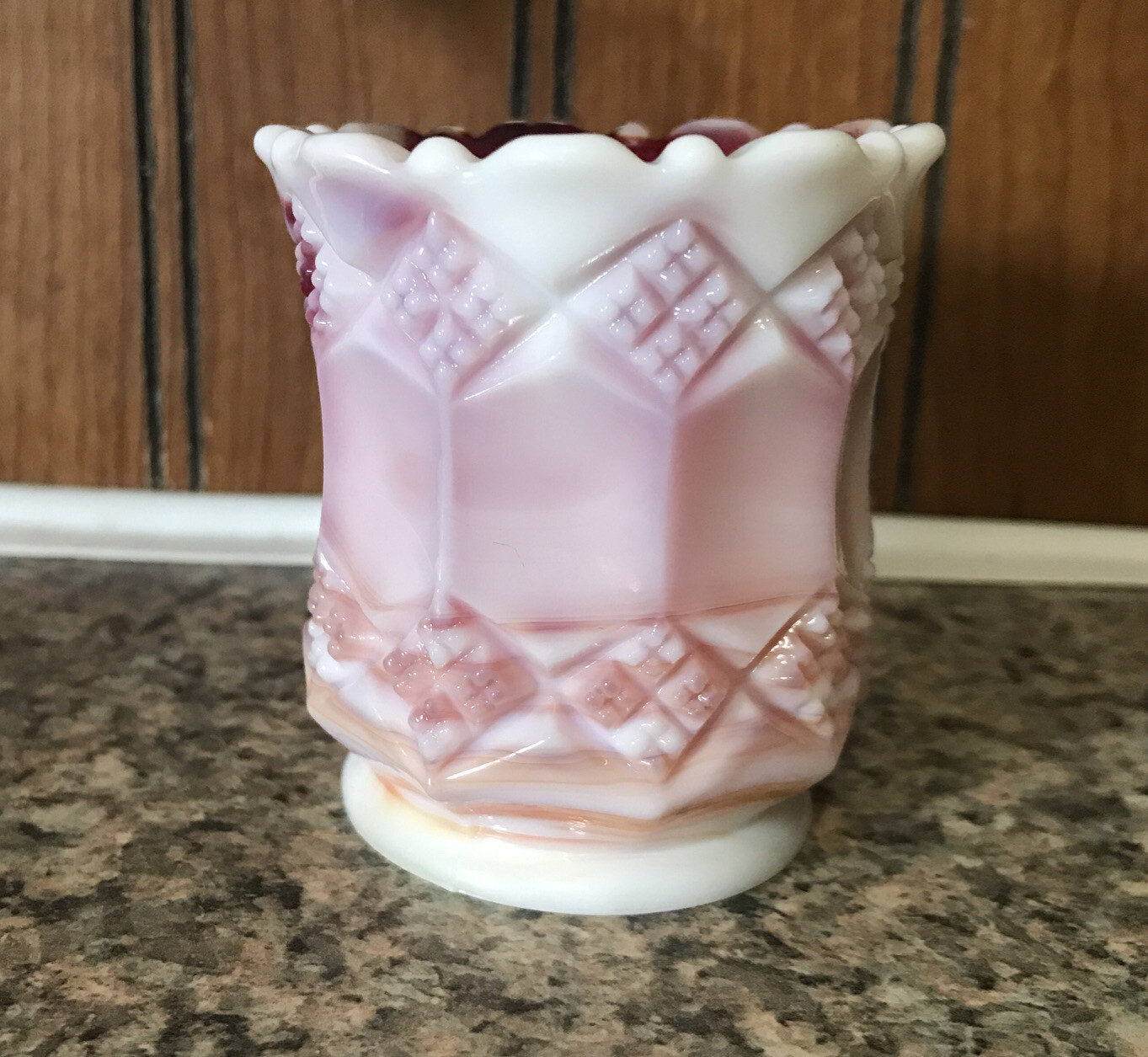Toothpick Holder Red Swirl Slag Glass Imperial Glass Co. Diamond Pattern Vintage