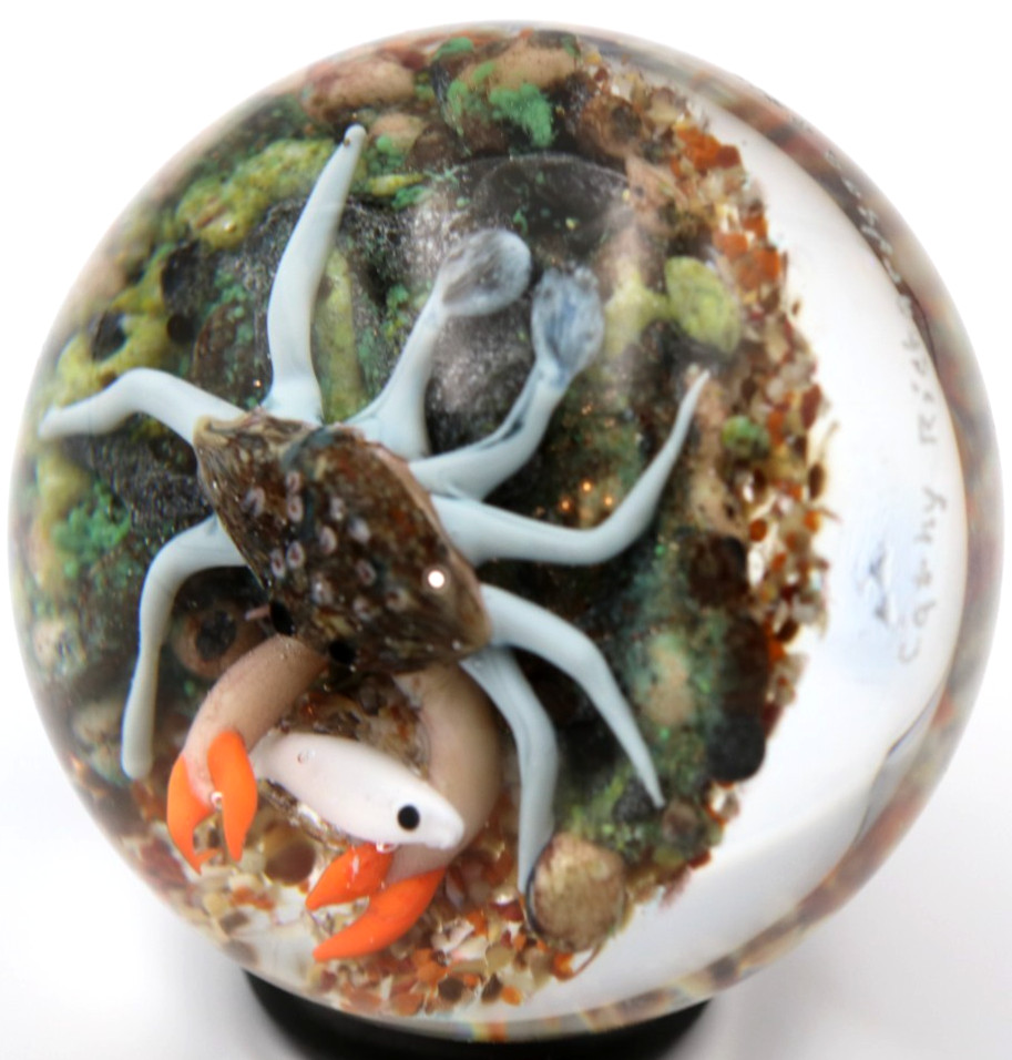 Incredible CATHY RICHARDSON Crab FISH Aquarium AP Art Glass PAPERWEIGHT