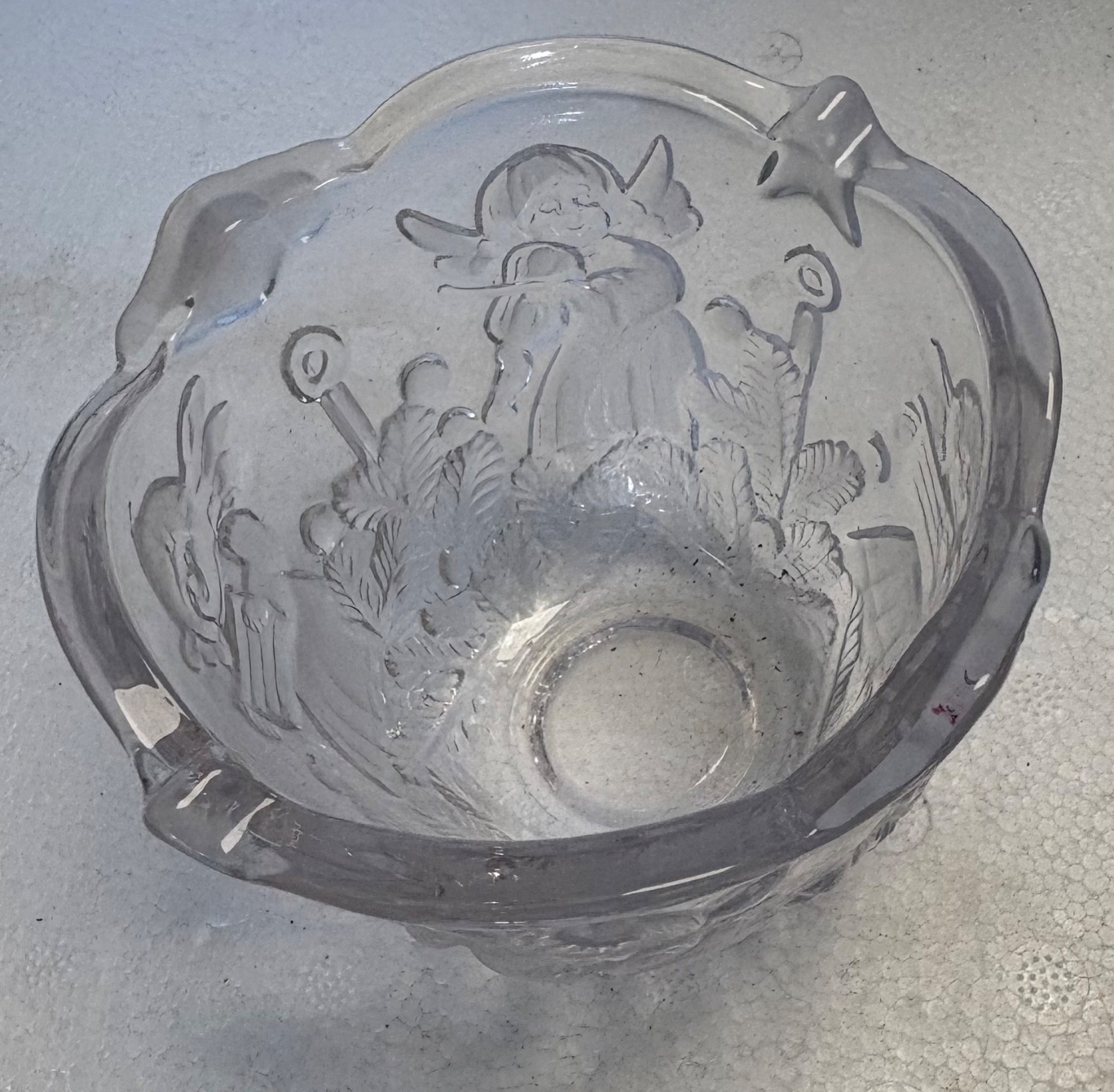 1990s Mikasa Angels Clear Glass Votive Candle Holder Holiday Lights Christmas