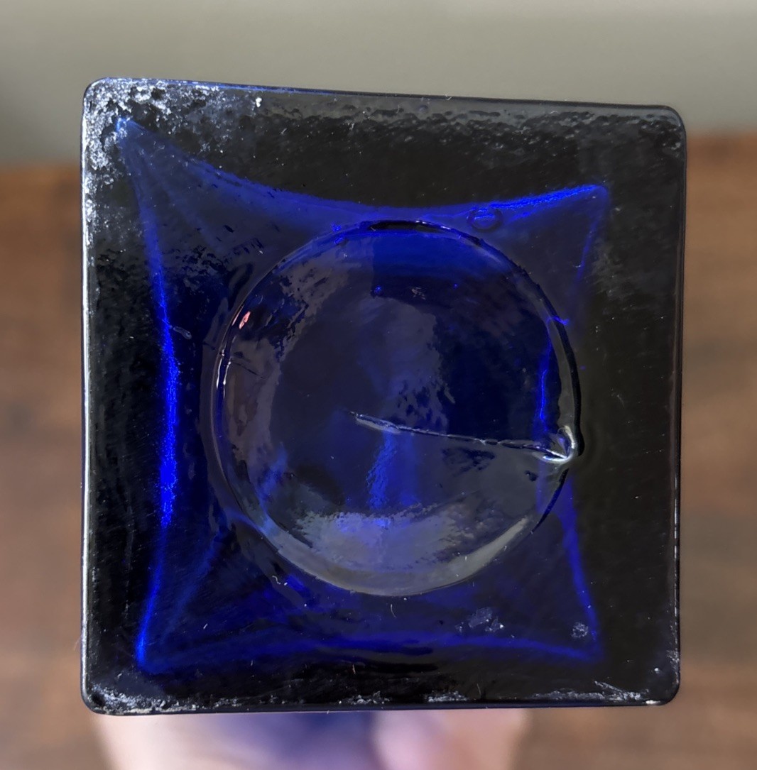 Cobalt Blue Glass Slant Leaning Bottle Rectangle Push Up Kick Base MCM Vase