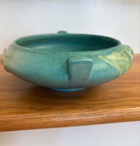 Vintage Roseville Thornapple Green/Blue 307 6 Low Planter 3 1/4″ H x 9 1/4′ W