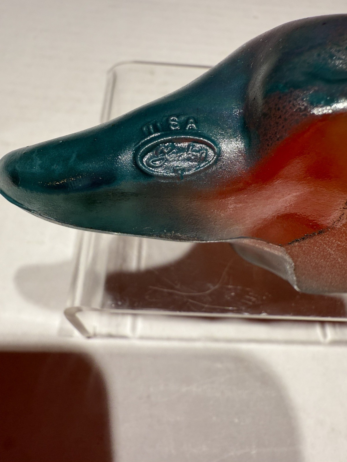 Mosser pressed Fenton Tie Dye Multi Colored Dinosaur Figurine painted by Rosso