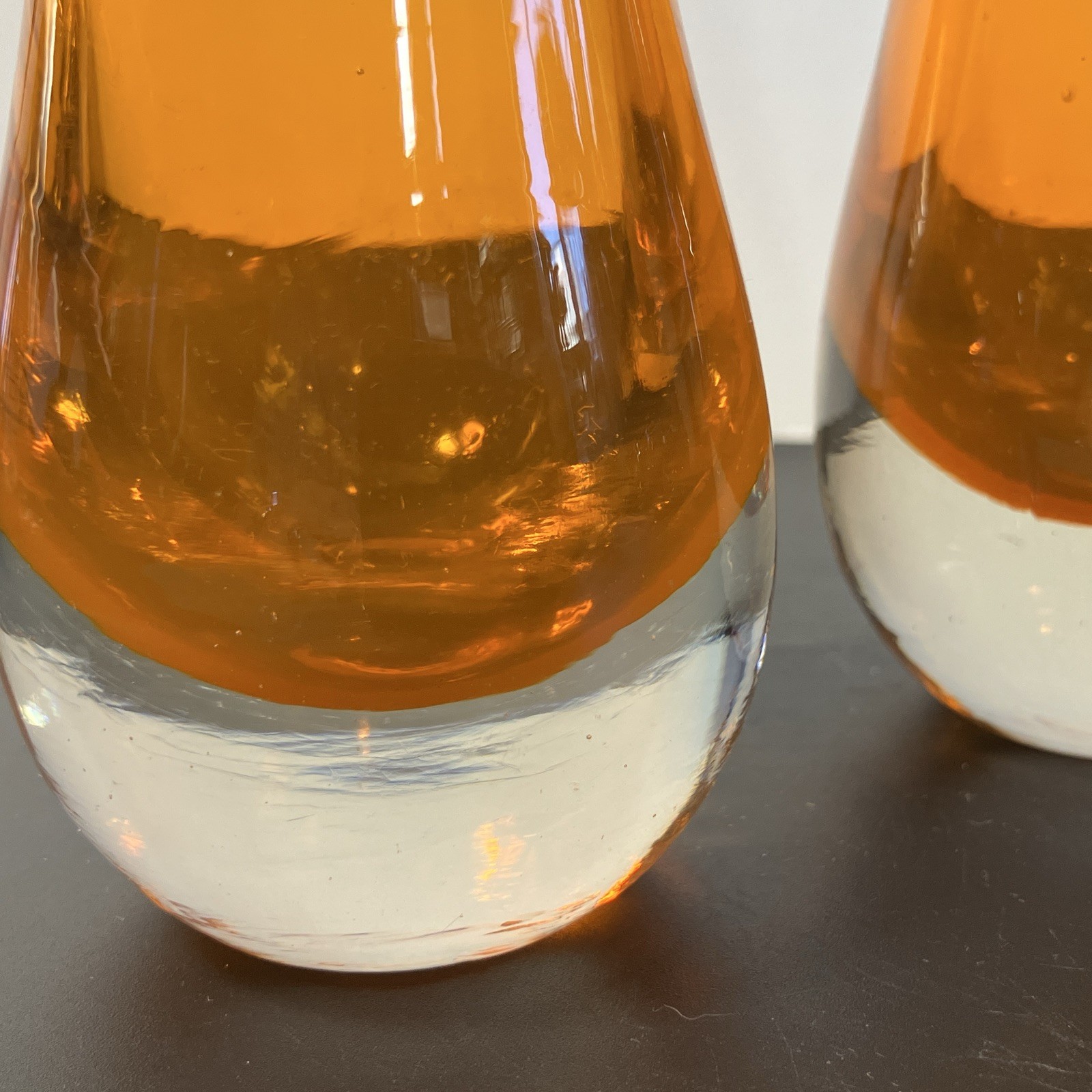 Set of 2 Orange & clear Glass Bud Vases No Pattern Decorative 10 in