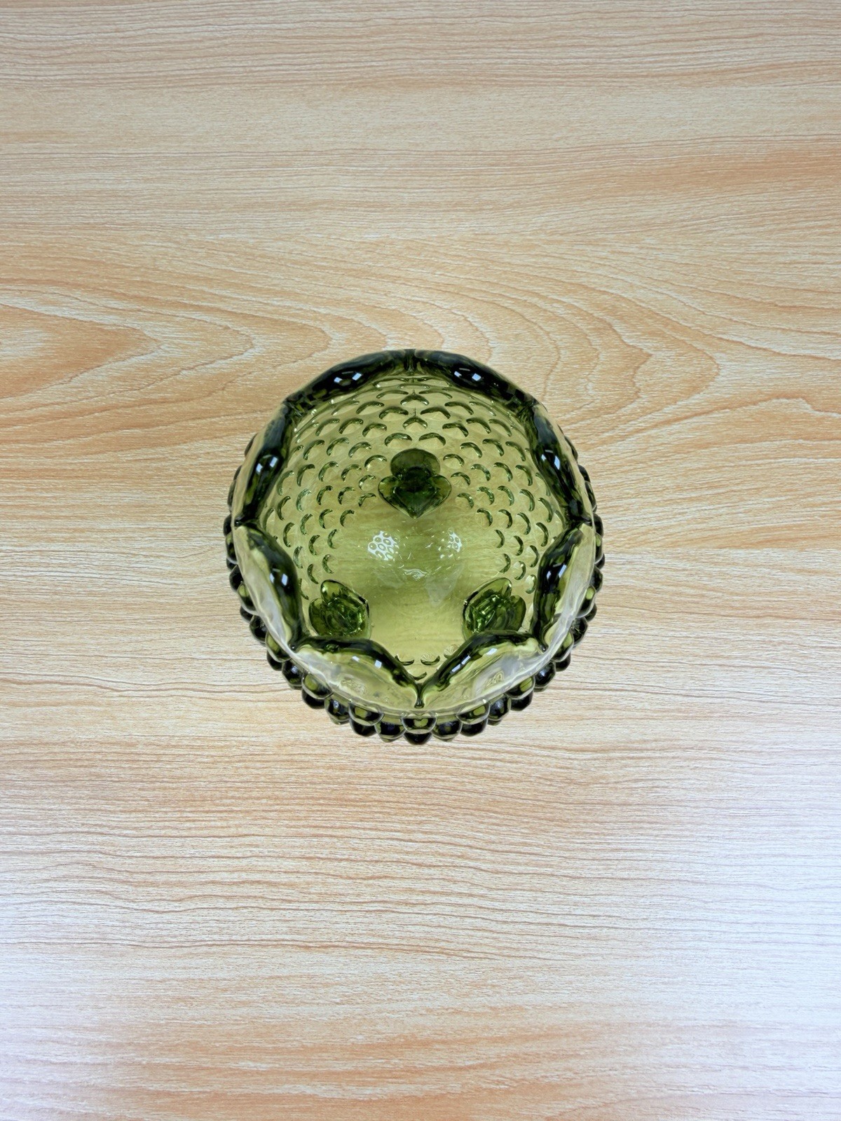 Fenton Olive Green Uranium Glass Hobnail 3 Footed Rose Bowl Vase Low Glow UV