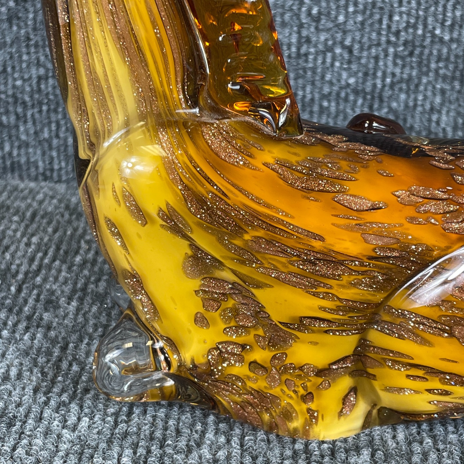 Vintage 70s Murano Style Glass Amber Gold Aventurine Giraffe Figurine Italy 9″