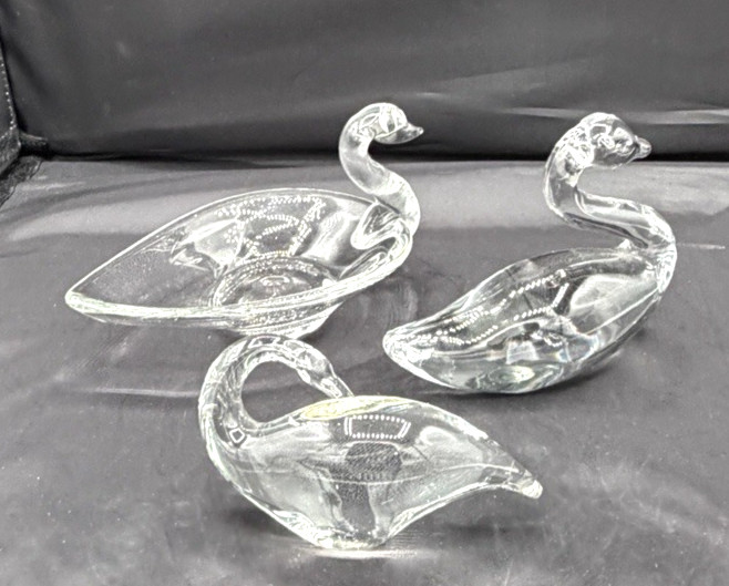 Vintage 3 Various Decorative Glass Swans Swimming Cleaning Trinket Dish Clear