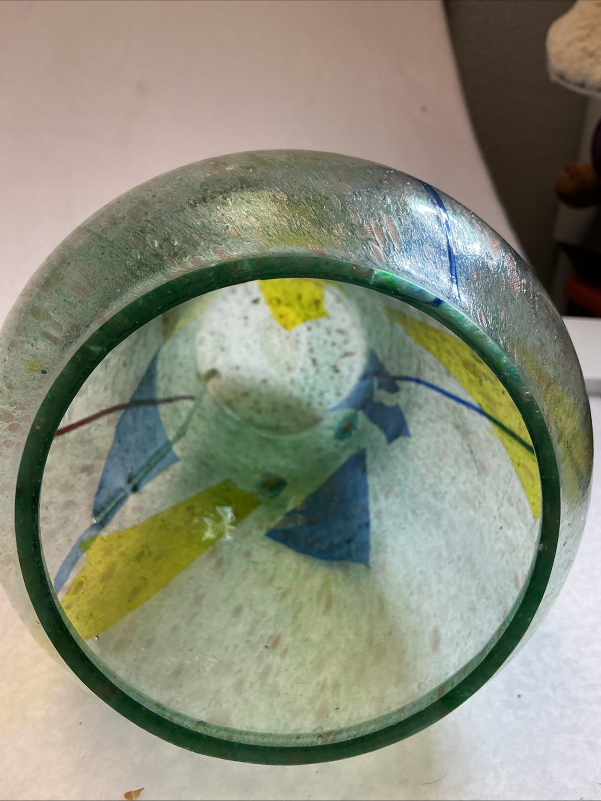 Mod Art Dichroic Glass Vase 10.5″H by CHROMA Collection Blue Yellow Seeded 12 .