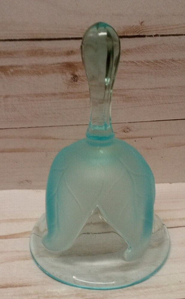 Vintage Viking Glass Teal/Blue Bell W/ Frosted Petal Leaf 5 1/2″Tall