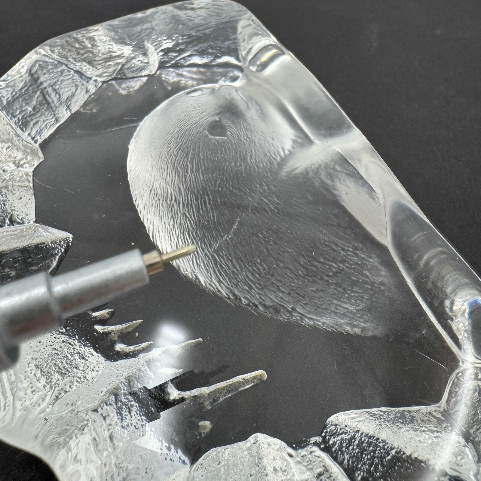 Lot/2 Signed Crystal Paperweight Sculptures Mats Jonasson Seal Nybro Wolf Sweden