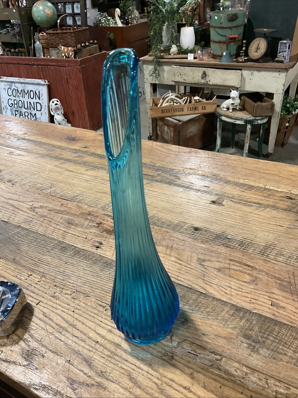 Vintage Blue Swung Vase 14 3/4” Tall Pos Vikeing Smith Fenton Unmarked