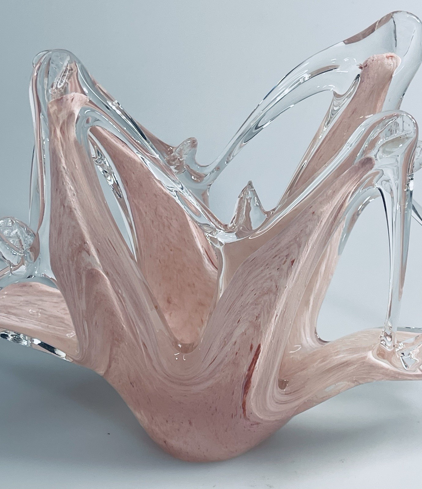 1970s Vintage Murano Pink Swirl Design Art Glass Crystal Napkin Or Letter Holder