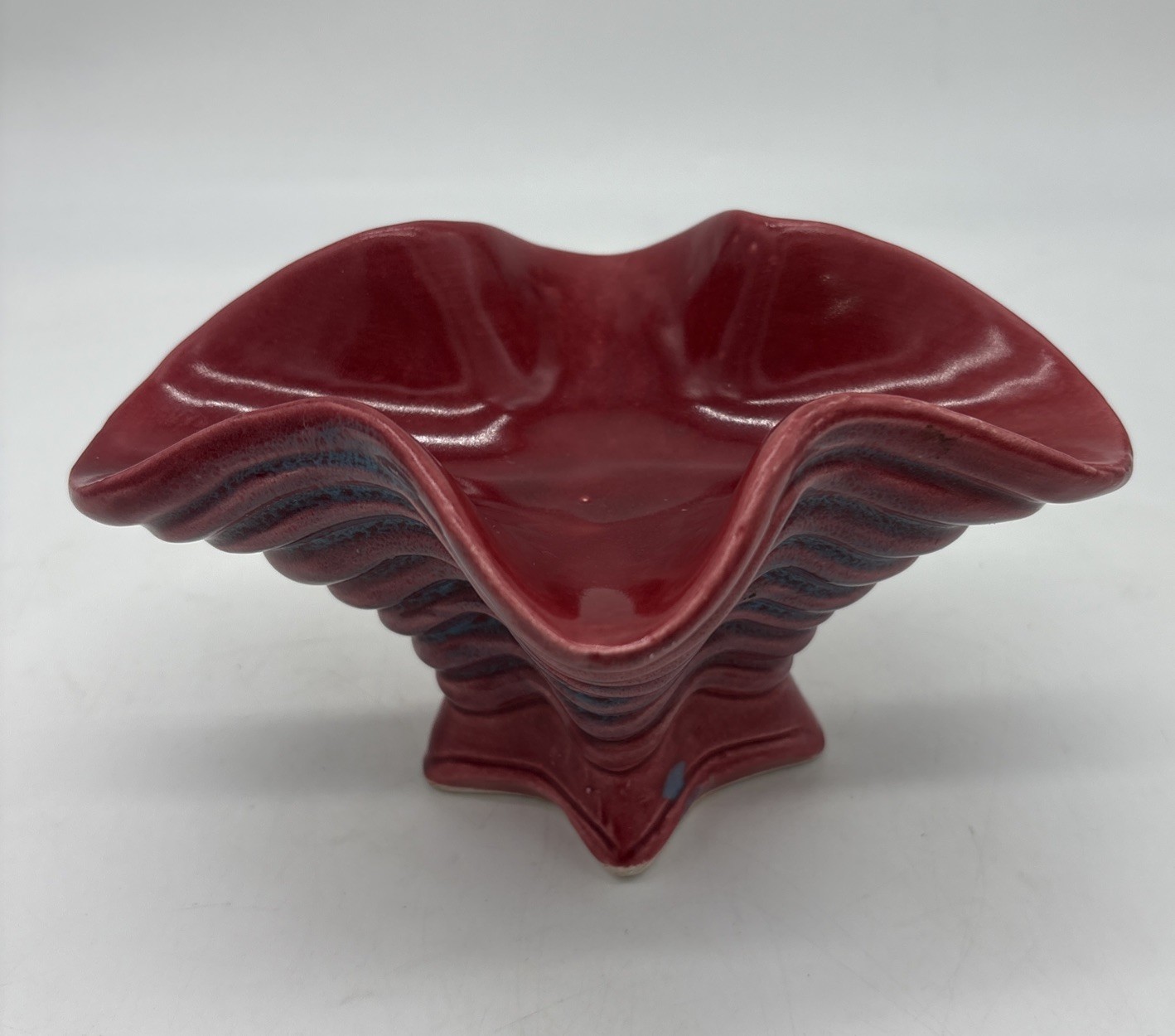 Vintage Ceramic Catchall Mid Century Dish Studio Art Pottery Red Blue Glaze