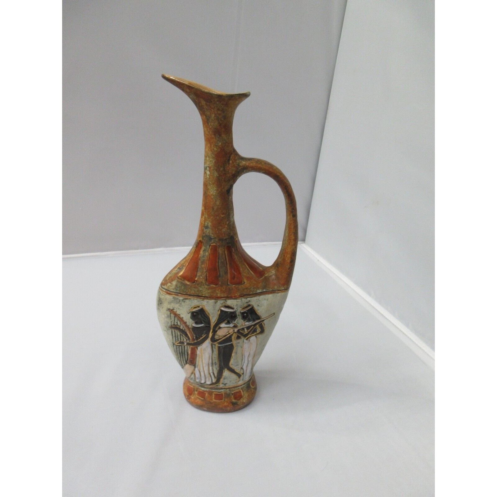 VTG F Lli Marchi Brescia Ancient Egypt Vase Pitcher Bottle Hand Painted Italy