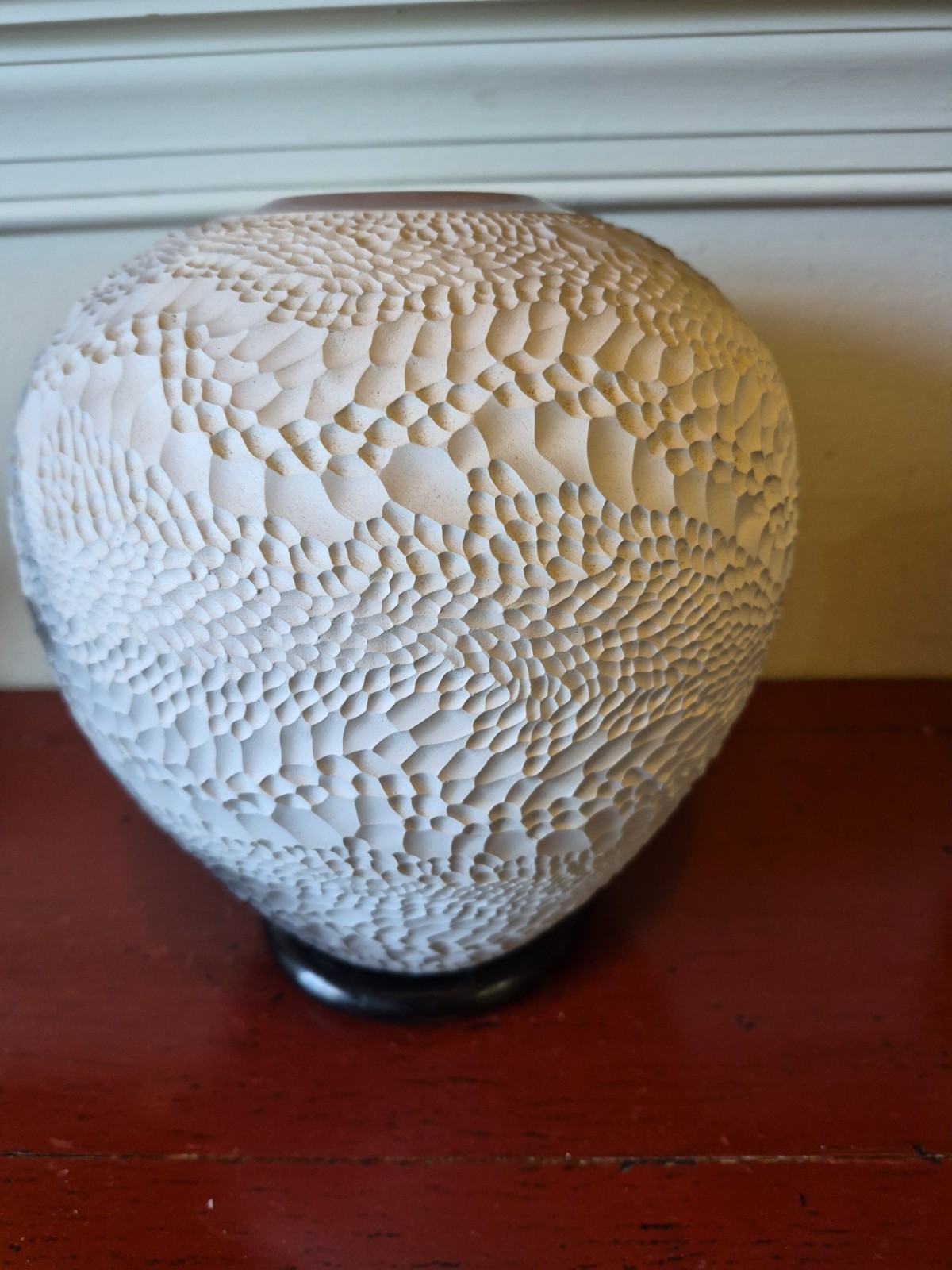 Signed Nancee Meeker Studio Art Pottery Vase, Fossilized Snake Pattern, 1985