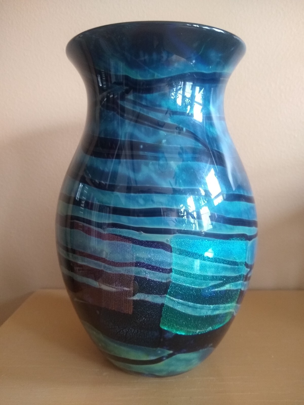 Original Signed AL LEEDOM Art Glass Hand Blown Vase. 2003. MINT.