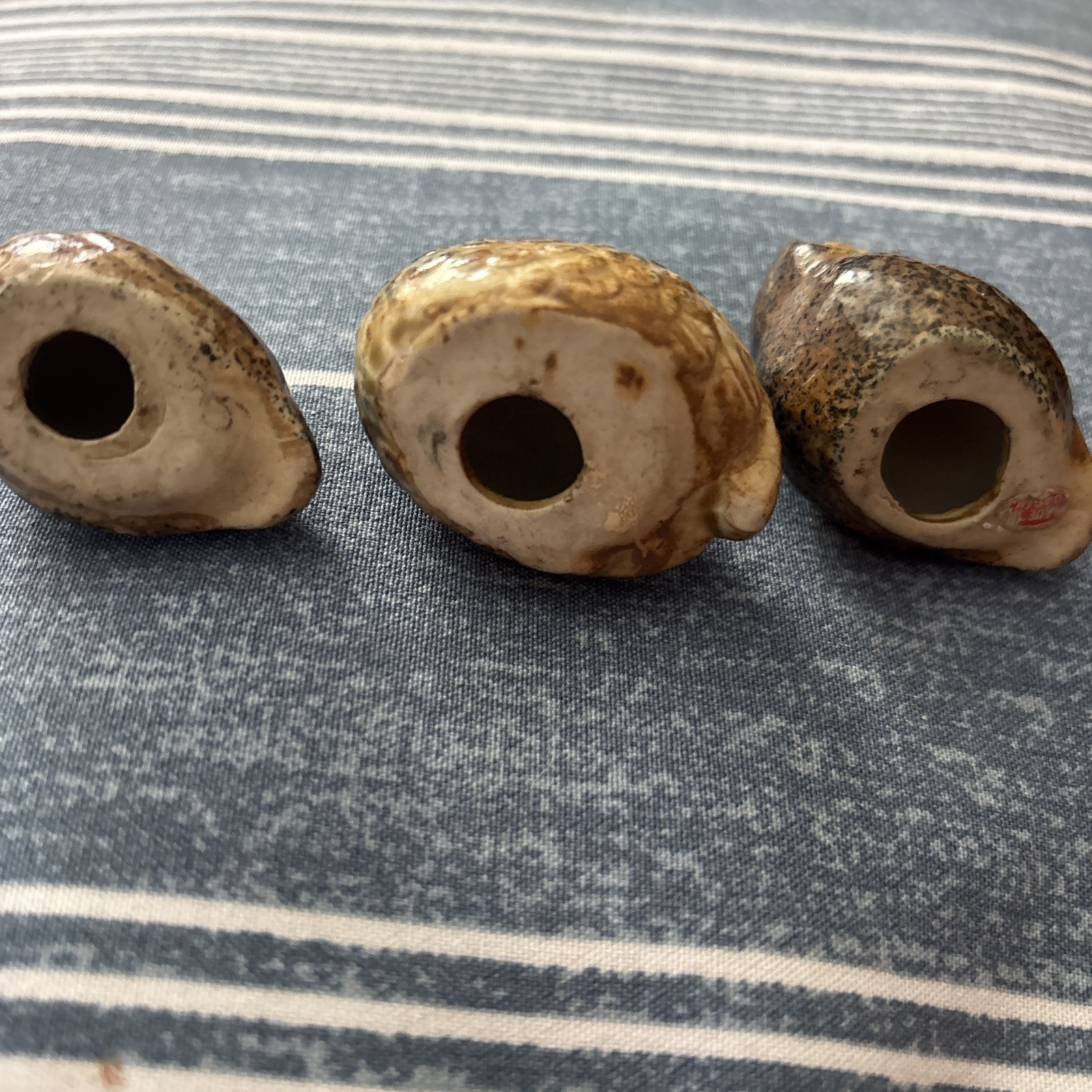 Vintage Mid Century Pottery Brown Owl Quail Singing Bird Lot of 3 Miniature