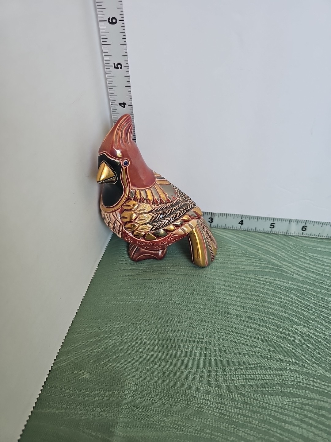 De Rosa Rinconada Ceramic Cardinal Bird Figurine Red Gold Black Handmade Uruguay