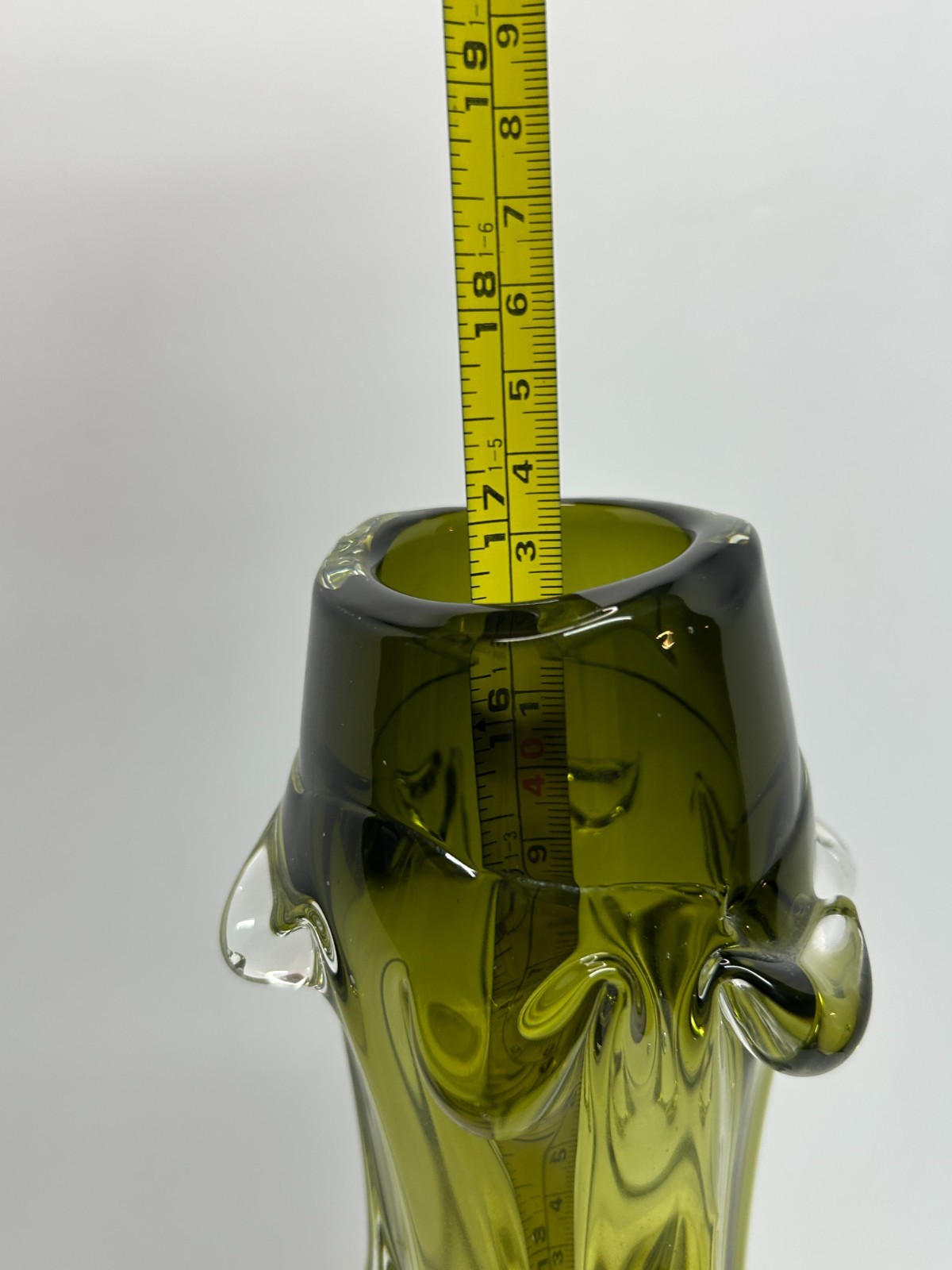 Vintage 17″ MCM Murano Green blown Glass Vase Seguso Art Glass 1960’s
