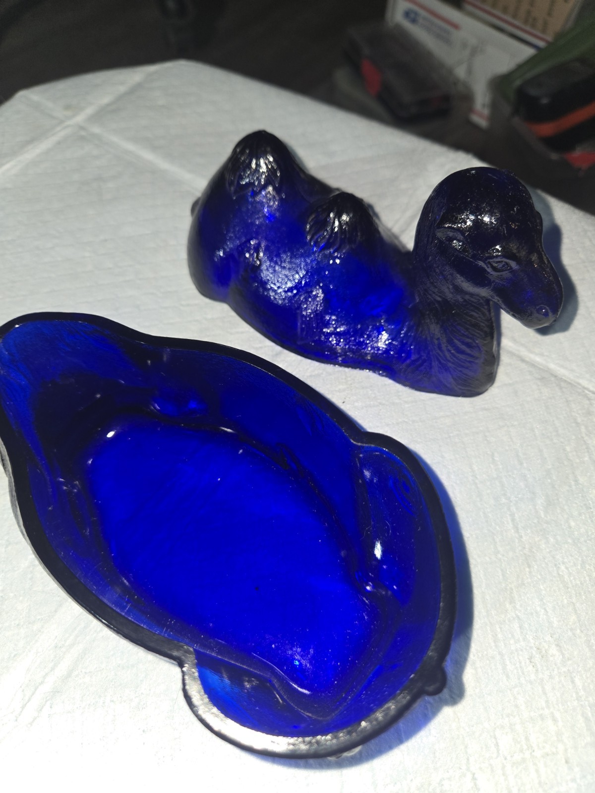 Westmoreland Cobalt Blue ” Humphrey The Camel” Covered Candy Dish