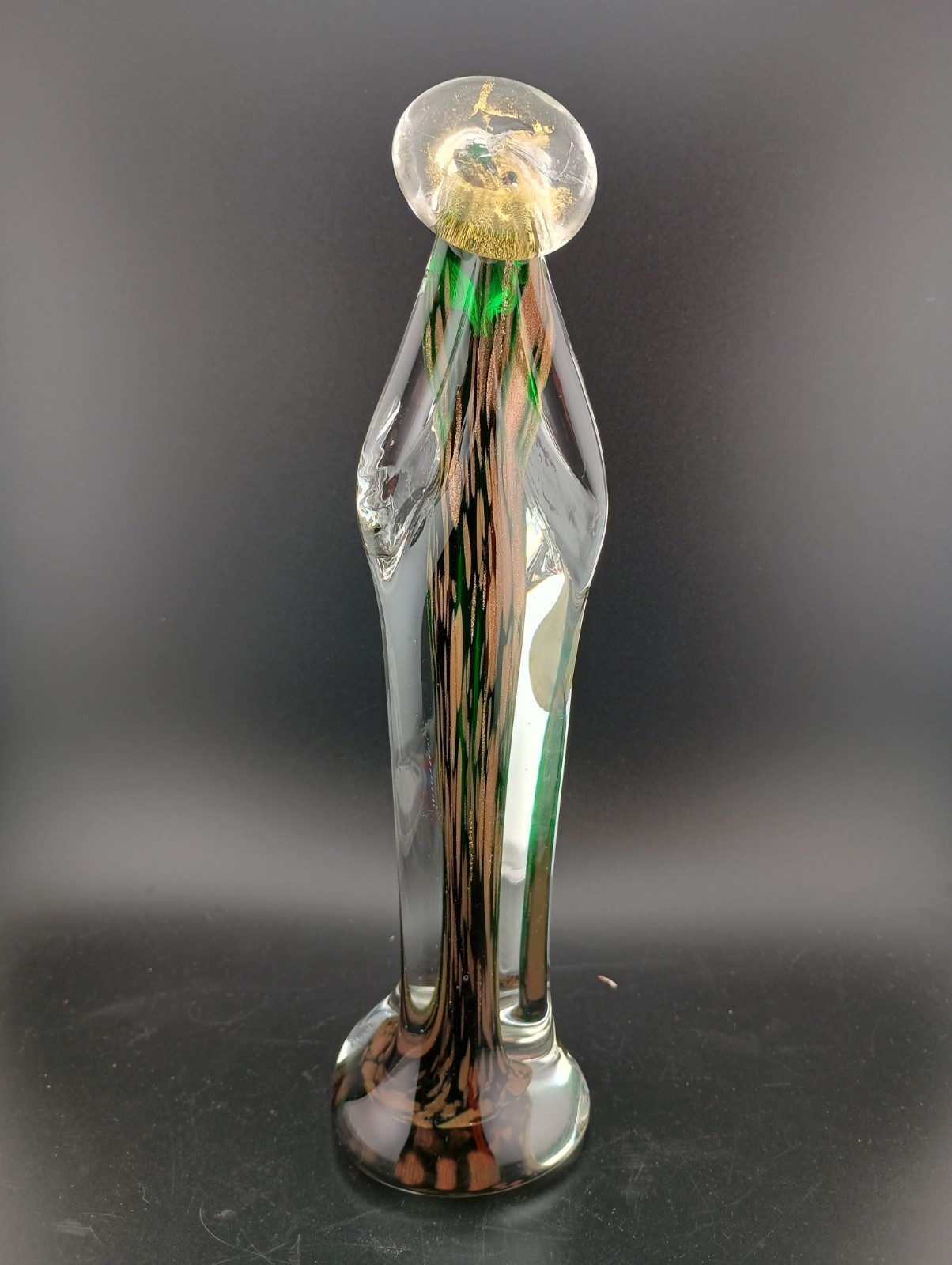 Venetian Art Glass Praying Madonna 10″ Brilliant Green Gold Original Italy Tag