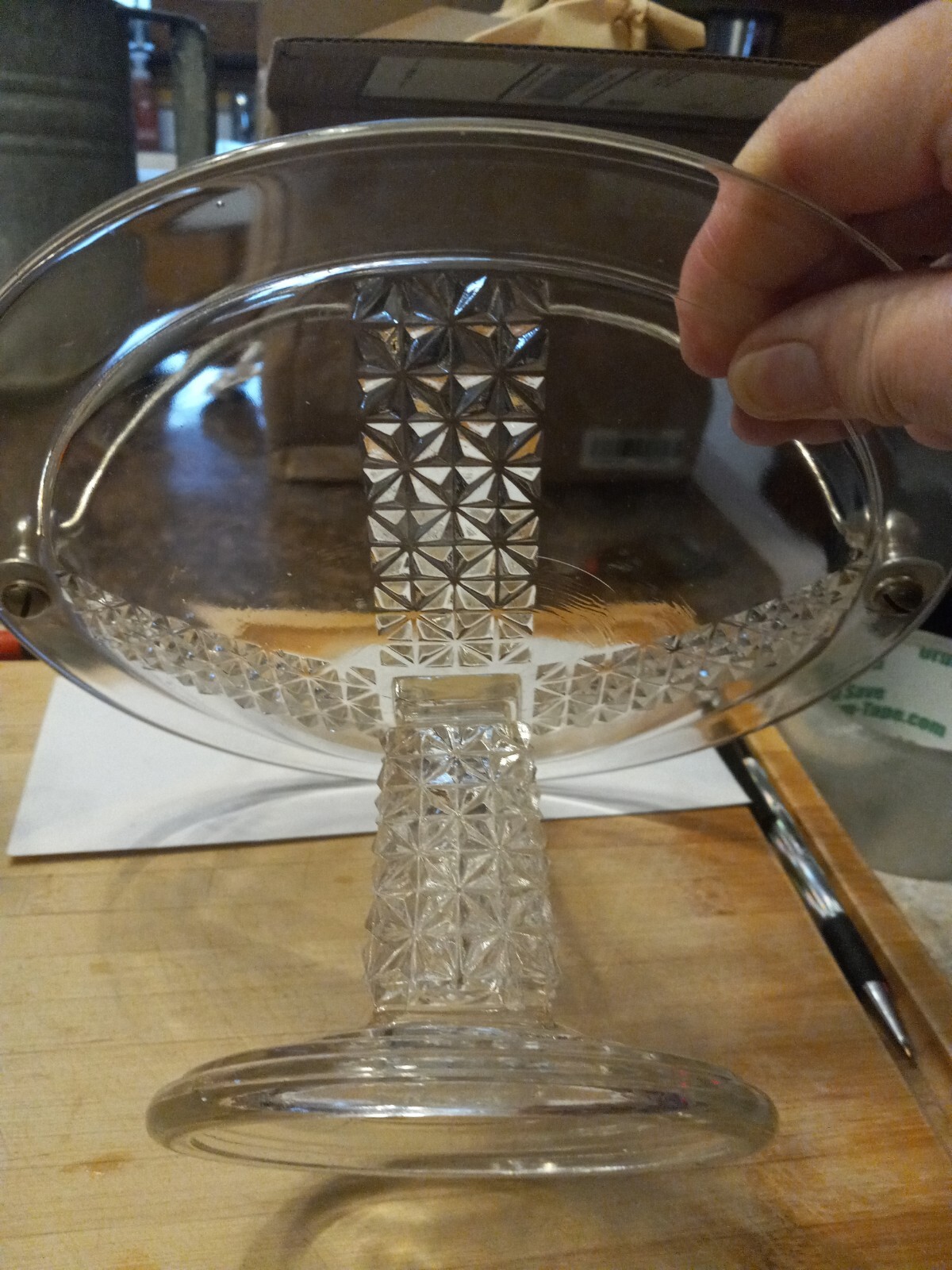 Antique Pressed Glass Brides Basket condiment dish server carrier