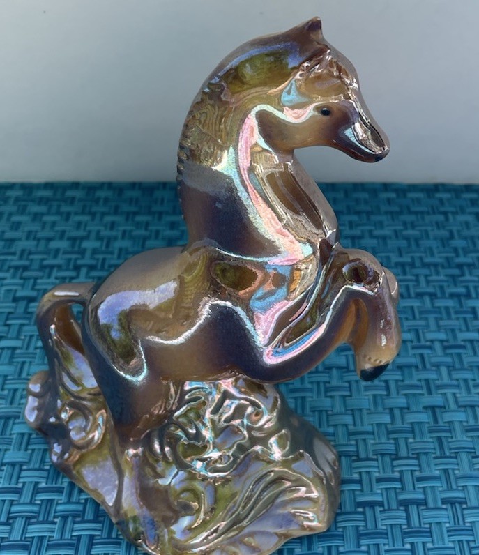 VTG Ceramic Wild Horse Lusterware Browns Golds 7” Left Ear Has Flea Nick Brazil