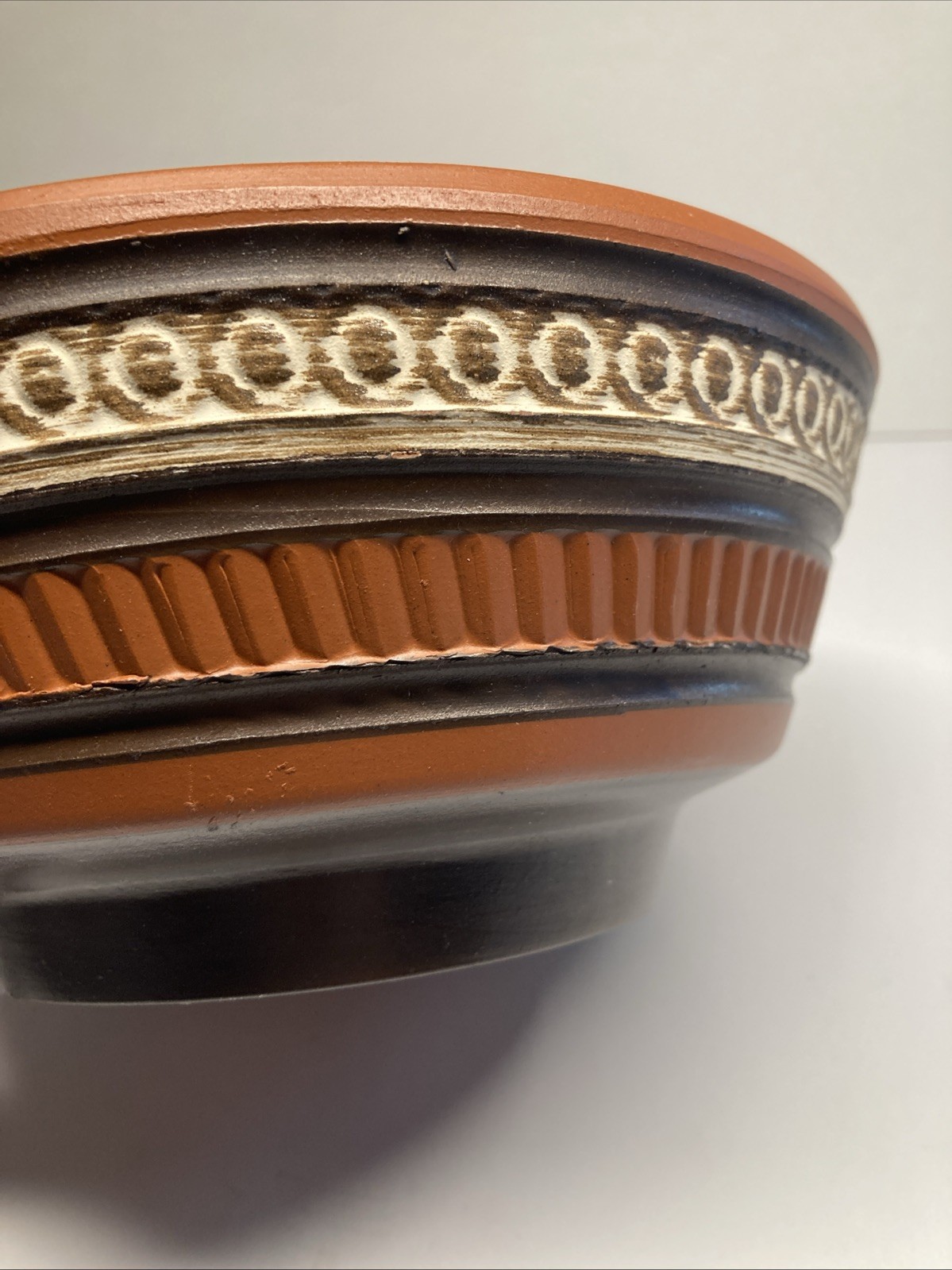 Vtg Handarbeit 7” Redware Clay Art Pottery Planter Bowl Flowerpot