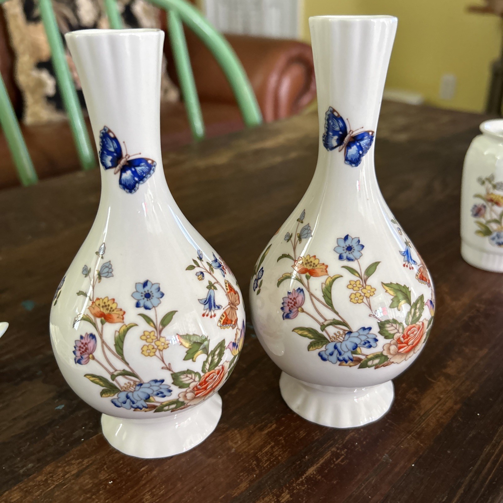 3 Royal Aynsley Fine Bone China Cottage Garden Bud Vases & Trinket Dish 4 Pieces