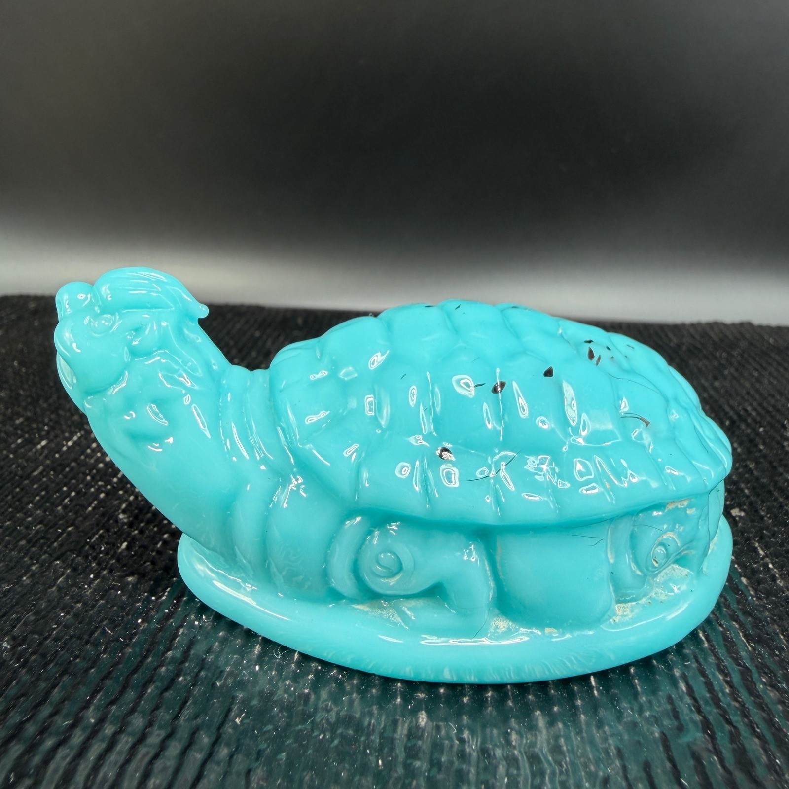 Antique Turquoise Blue Slag Glass Turtle Figurine Portieux Animal Hand Blown VTG