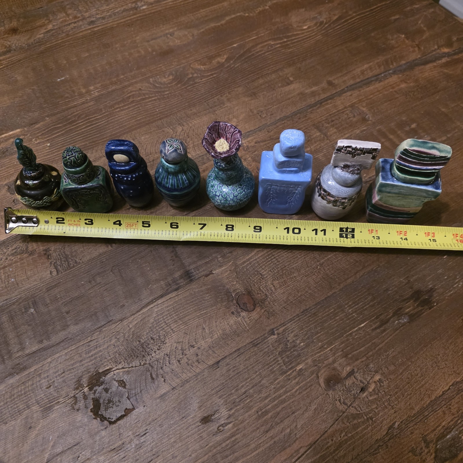 Lot of 8 Handmade Pottery Perfume Bottle Boho Decor Vanity Makeup Unique