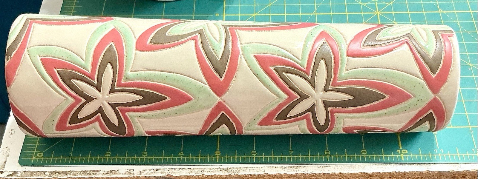 NorCal Tall Vase Pottery Ceramic 11” Coastal Beach Starfish Coral, Seafoam, Sand