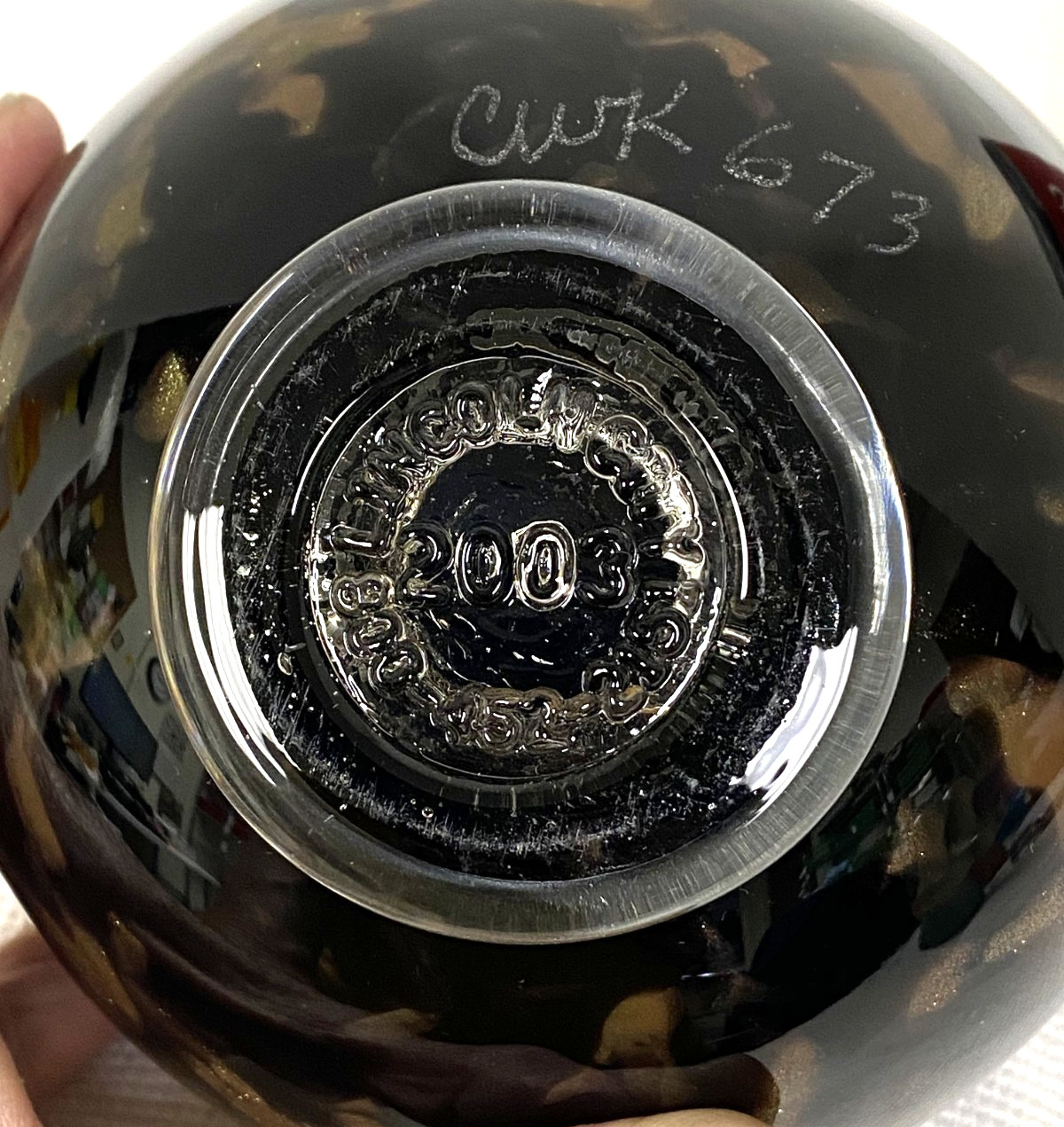 Lincoln City 2003 Artist Sign Art Glass Black Golden Copper Glass Fishing Float