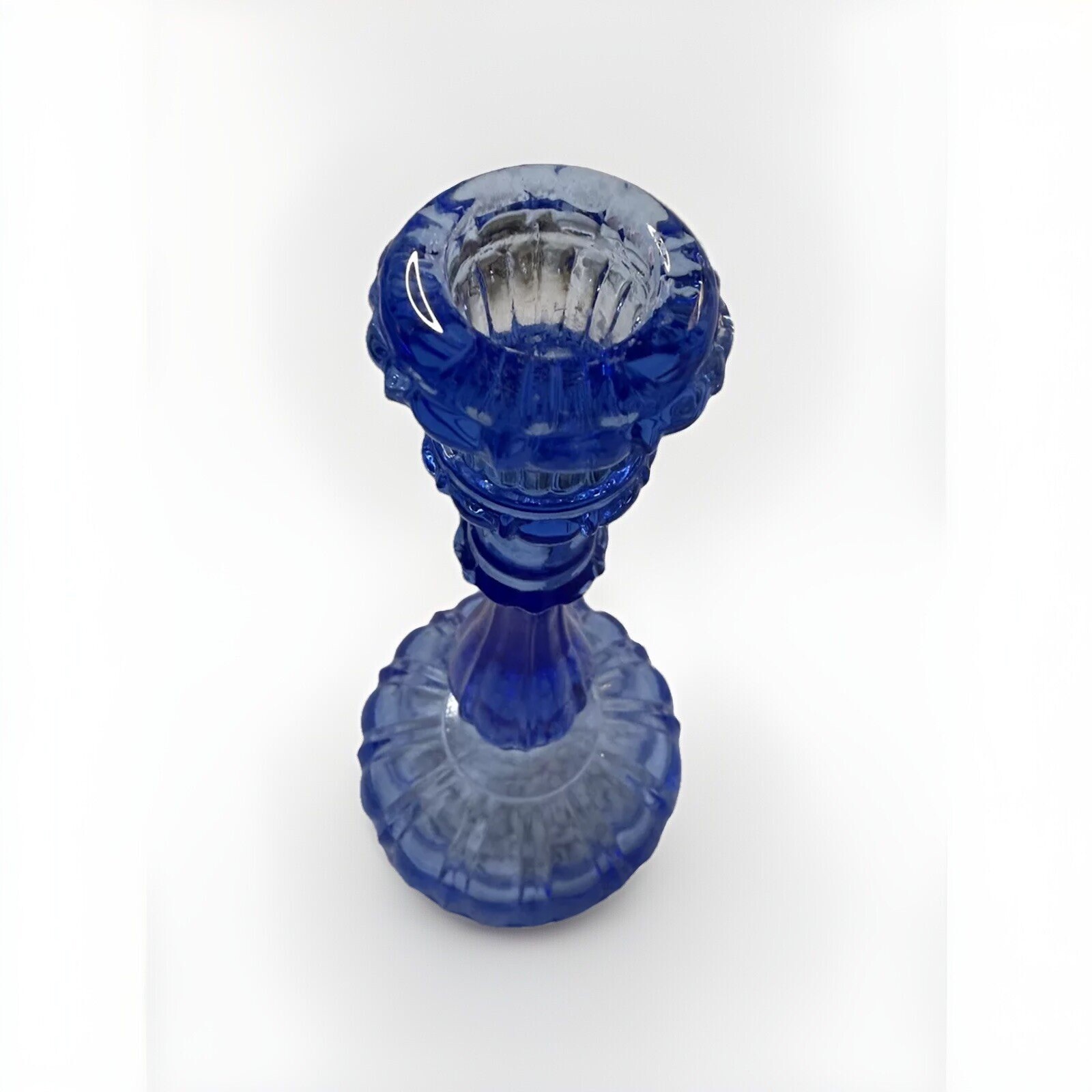 UV Reactive Blue Van Verre Candlestick Large Blown Glass Unique Glowing Vintage