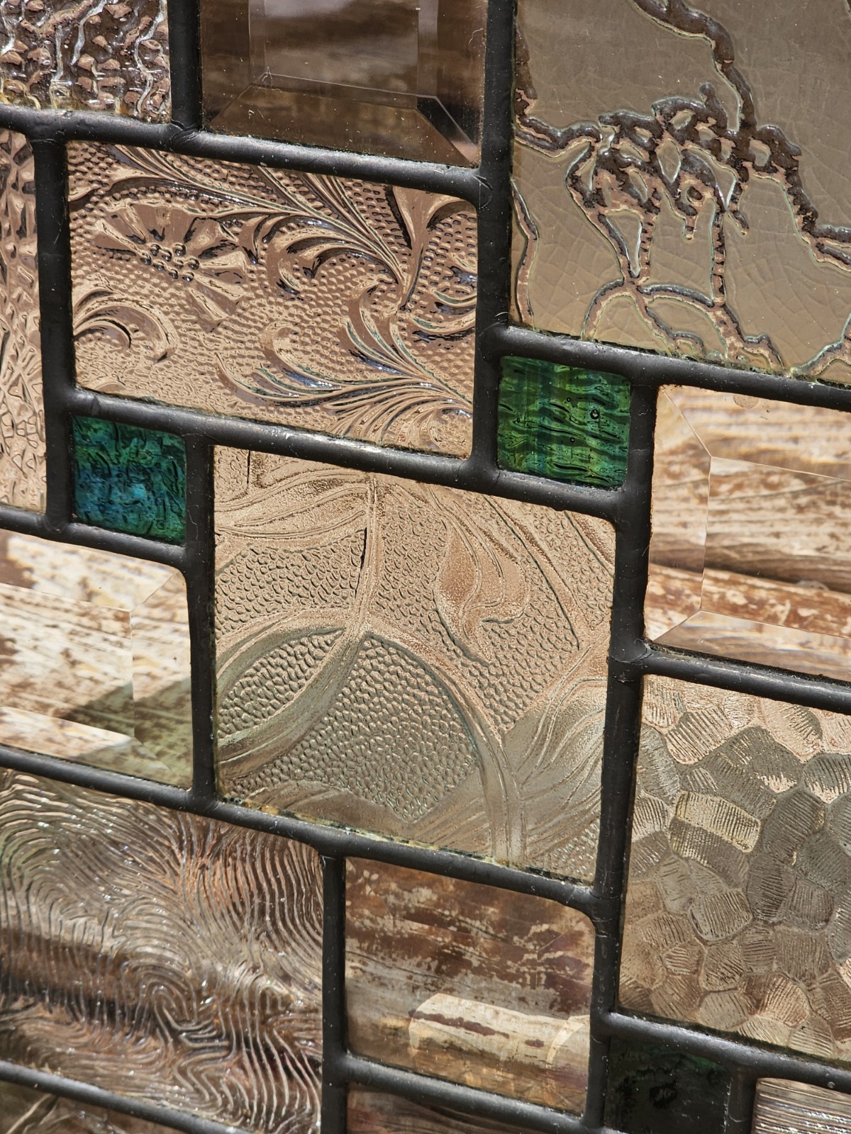Handmade Stained Glass Panel Sun Catcher Hanging Green Clear Vintage Rectangle