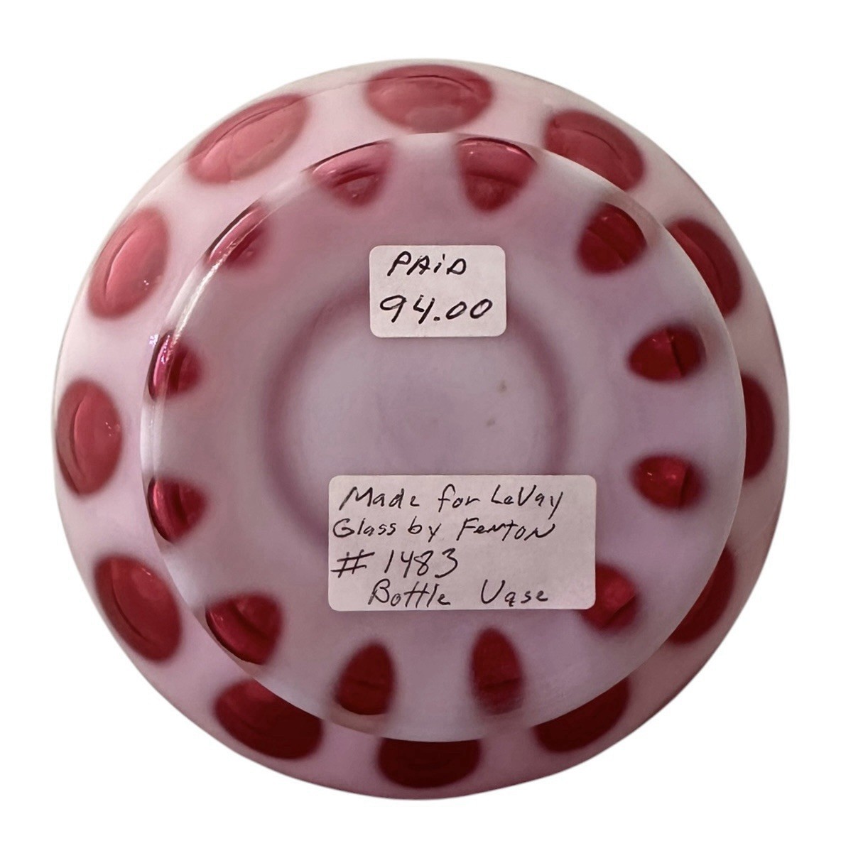 L.G. Wright/Fenton Cranberry Opalescent Coin Dot Barber Bottle VTG RARE 7.25”