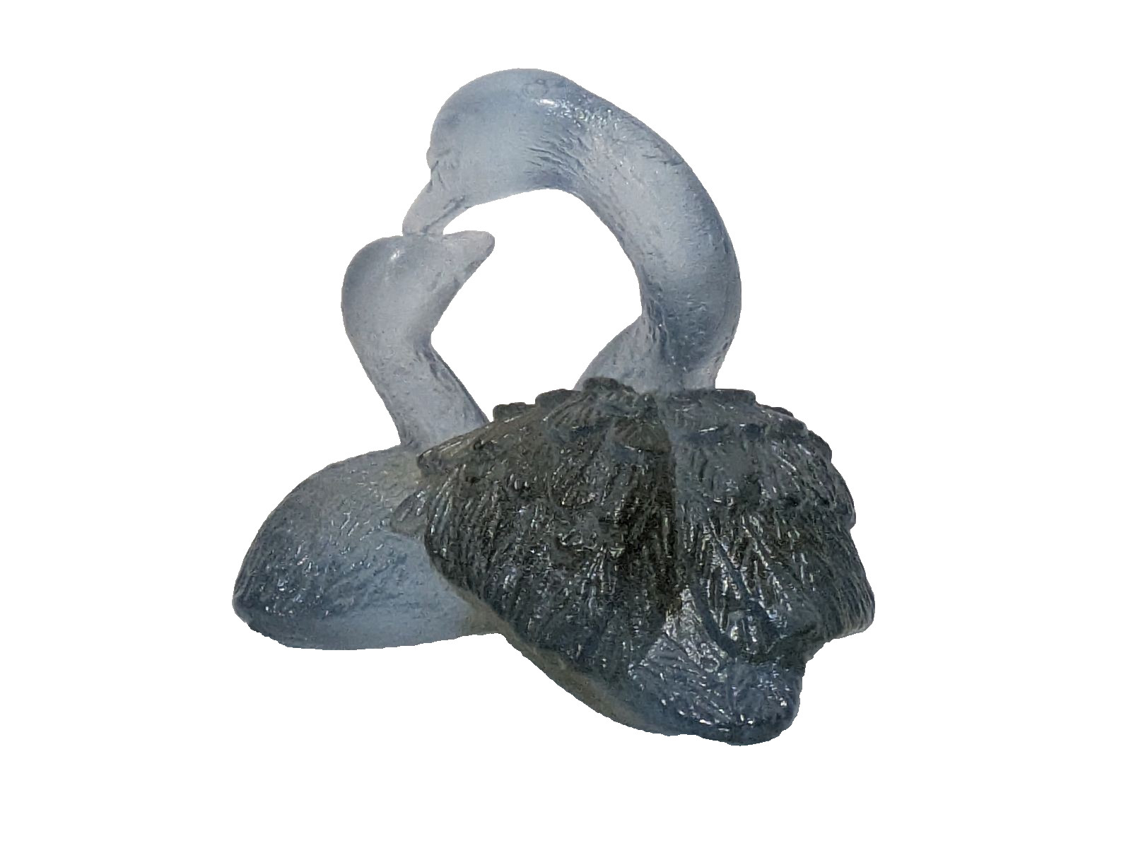 Daum Nancy France Miniature Glass Swan & Cygnet figurine blue