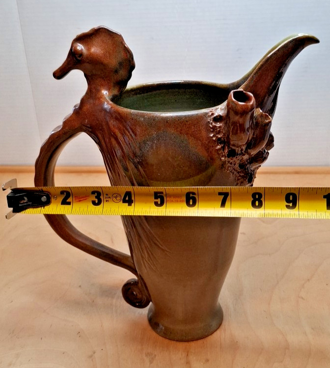 Ruben Ruiz Pottery Signed Pitcher Nautical Seahorse Coral Barnacles Vase Rare