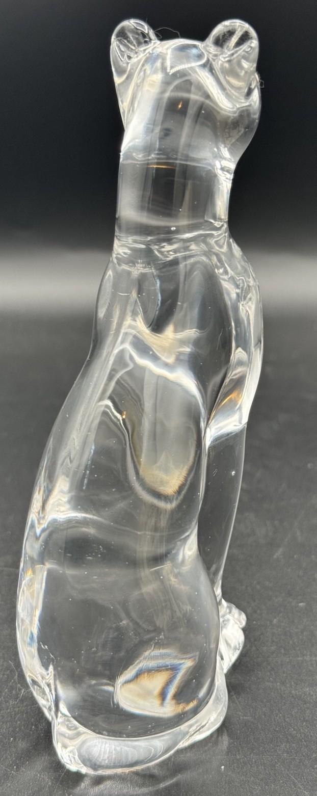 Vtg Clear Glass Baccarat STYLE Crystal Egyptian Sitting Cat Figurine READ MORE